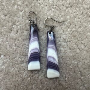 Silver Quahog/Wampum Dangle Earrings